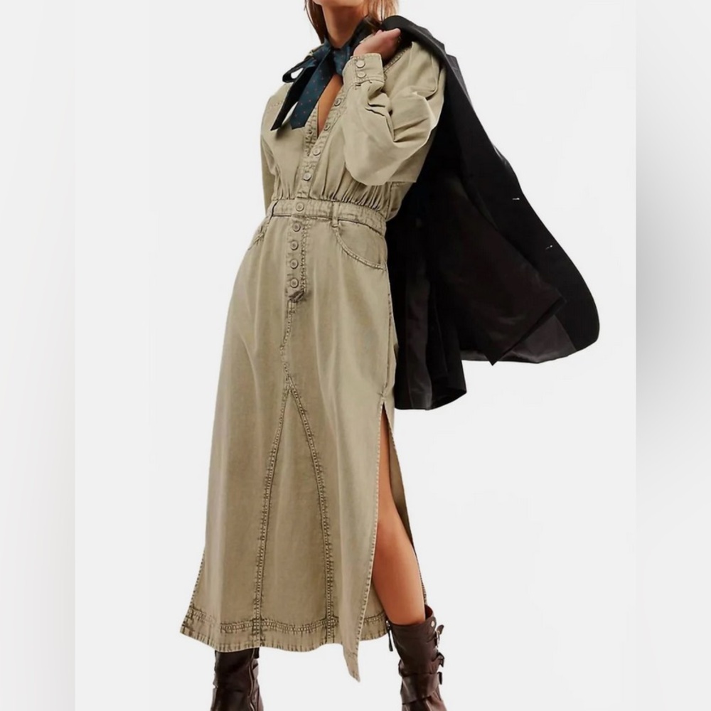 NWT free people mad love denim midi dress in sage